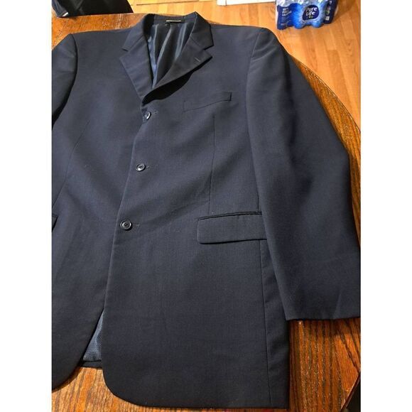 46L Giorgio Cosani Navy Blue Tuxedo Suit Sports Coat Jacket Blazer Wool - Picture 2 of 6